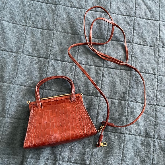 Mini Genuine Crocodile leather purse vintage cognac by Gold Pfeil - Picture 4 of 4